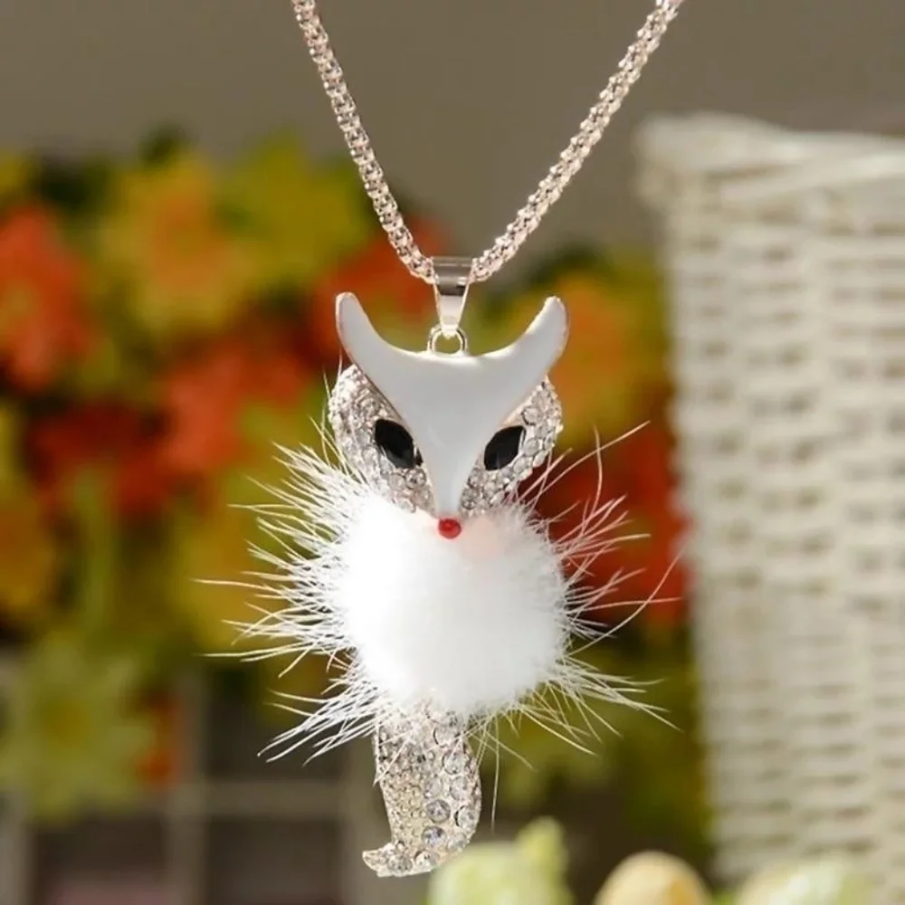 Crystal Fur Fox Charm Necklace